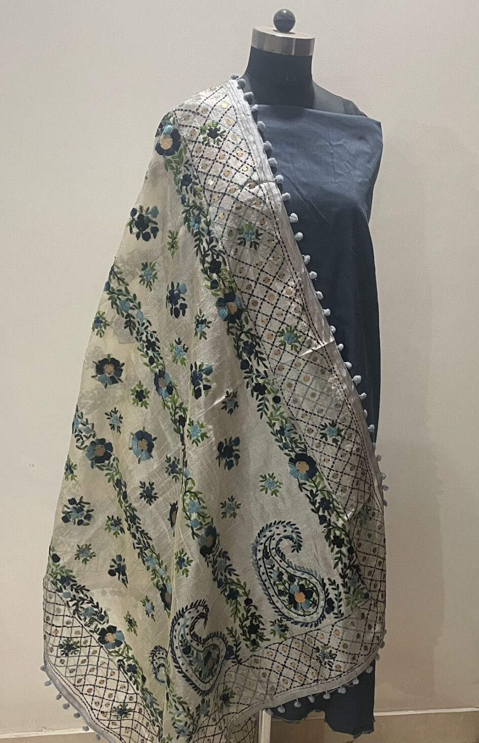 CHP06-Cotton silk suit with chanderi phulkari work dupatta